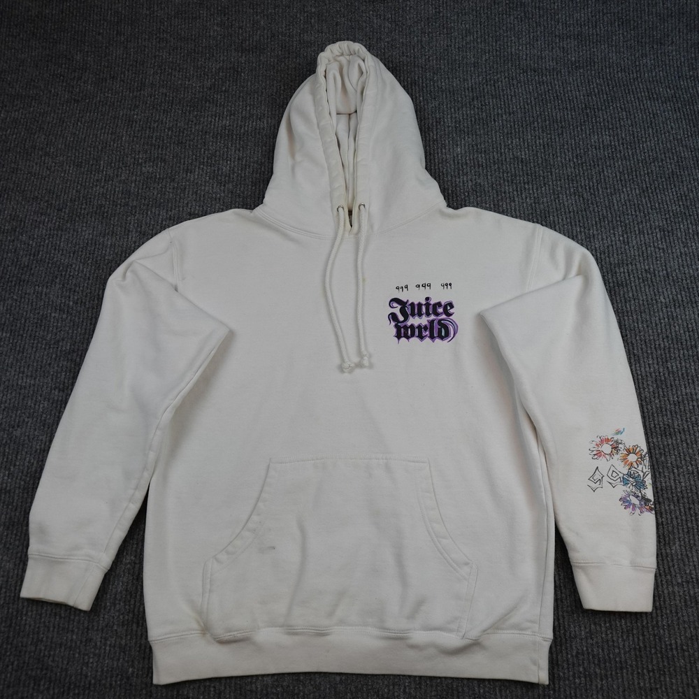 Juice Wrld Hoodie Mens Large White Fleece Pullover Legends Never Die 999 Graphic